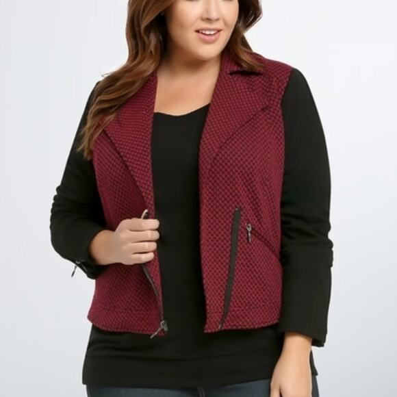 Torrid Burgundy and Black Checkered Blazer Jacket Womens Plus Size 3X - Picture 1 of 13